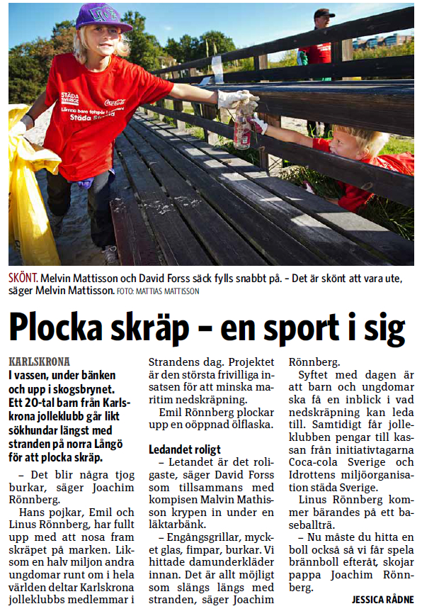 Plocka skräp - En sport i sig, Sydöstran 2013-09-23